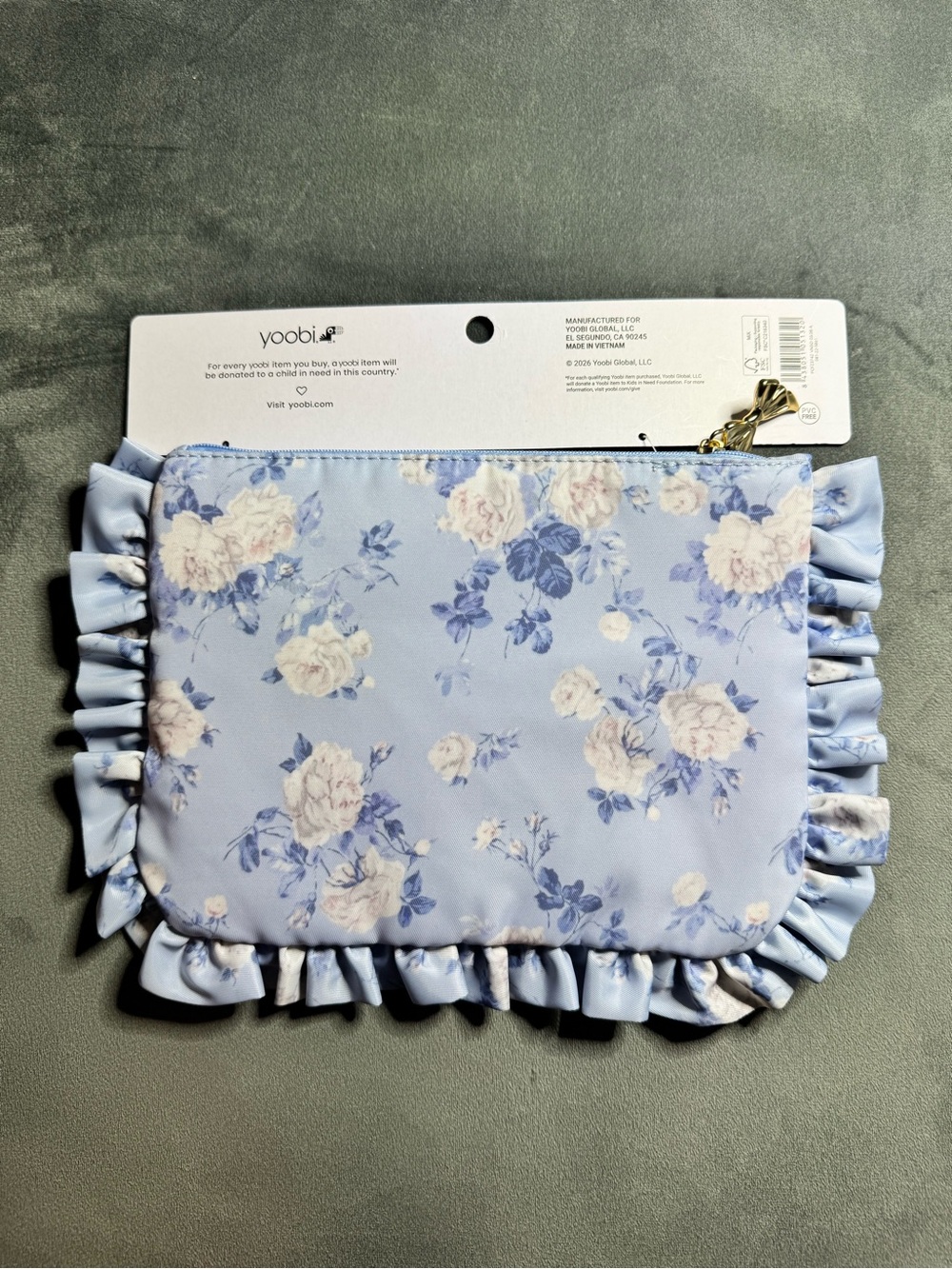 LoveShackFancy Light Blue Floral Ruffle Accessory Pouch - Picture 2 of 3